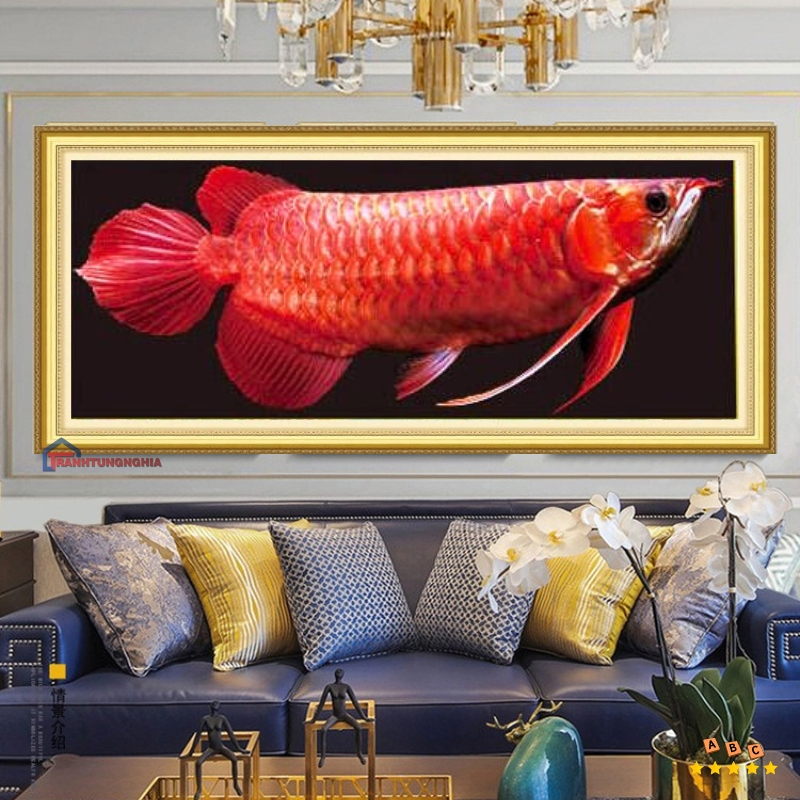 Tranh đính đá cá rồng đại cát 1m06 x 45cm