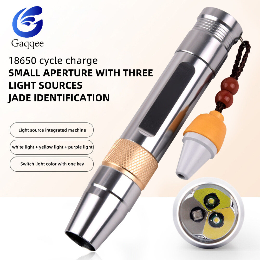 Original White/yellow/365nm ultraviolet flashlight 3 light source gemstone identification Torch rechargable UV lights lamp+18650+charger