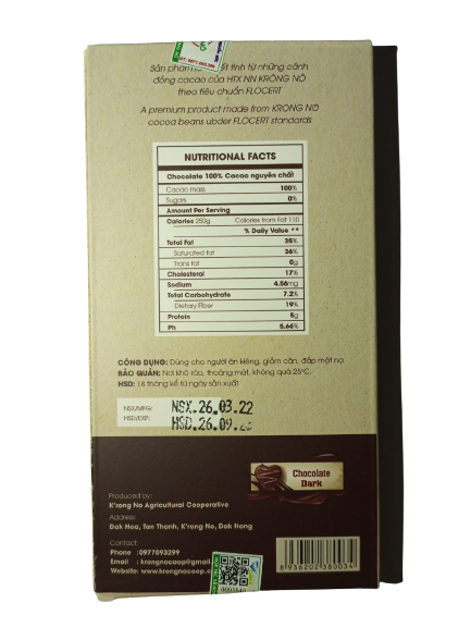 CHOCOLATE - HỘP 90G 100% CACAO MASS