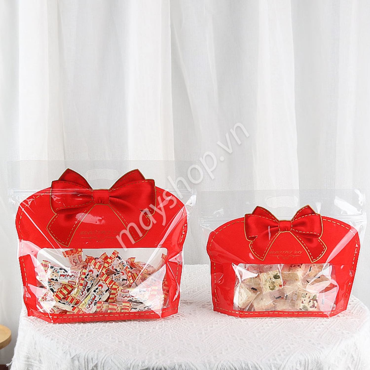 10 Túi zip hình giỏ Nơ đỏ