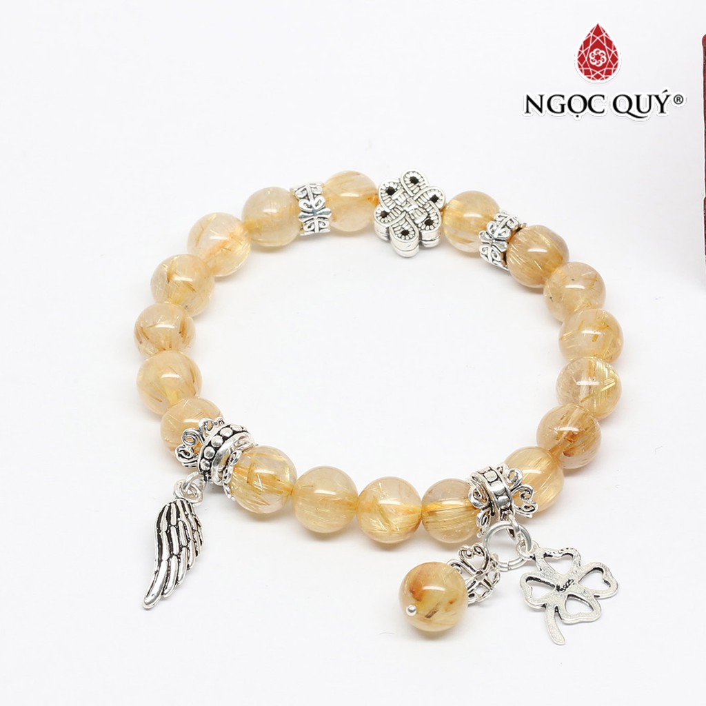 Vòng thạch anh tóc vàng mix charm bạc hạt 8mm - ngọc quý
