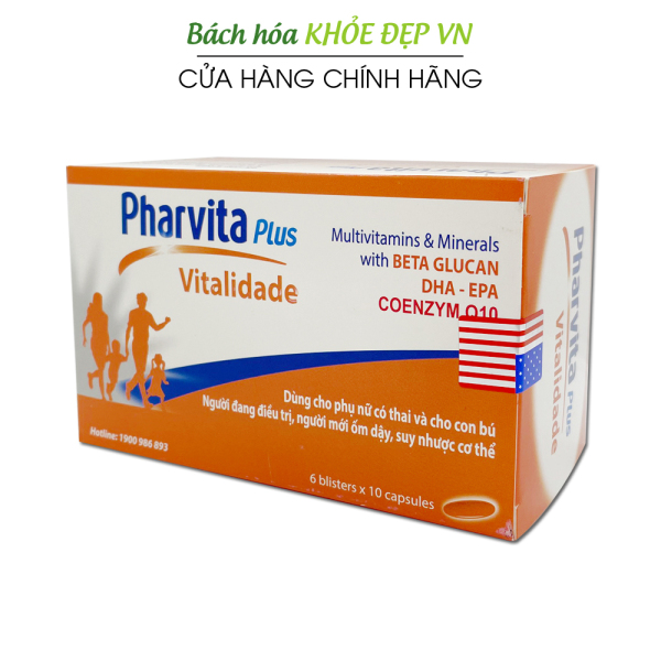 Viên uống Pharvita Plus bổ sung vitamin tổng hợp bồi bổ cơ thể, tăng cường sức đề kháng, giảm mệt mỏi suy nhược - Hộp 60 viên nhập khẩu