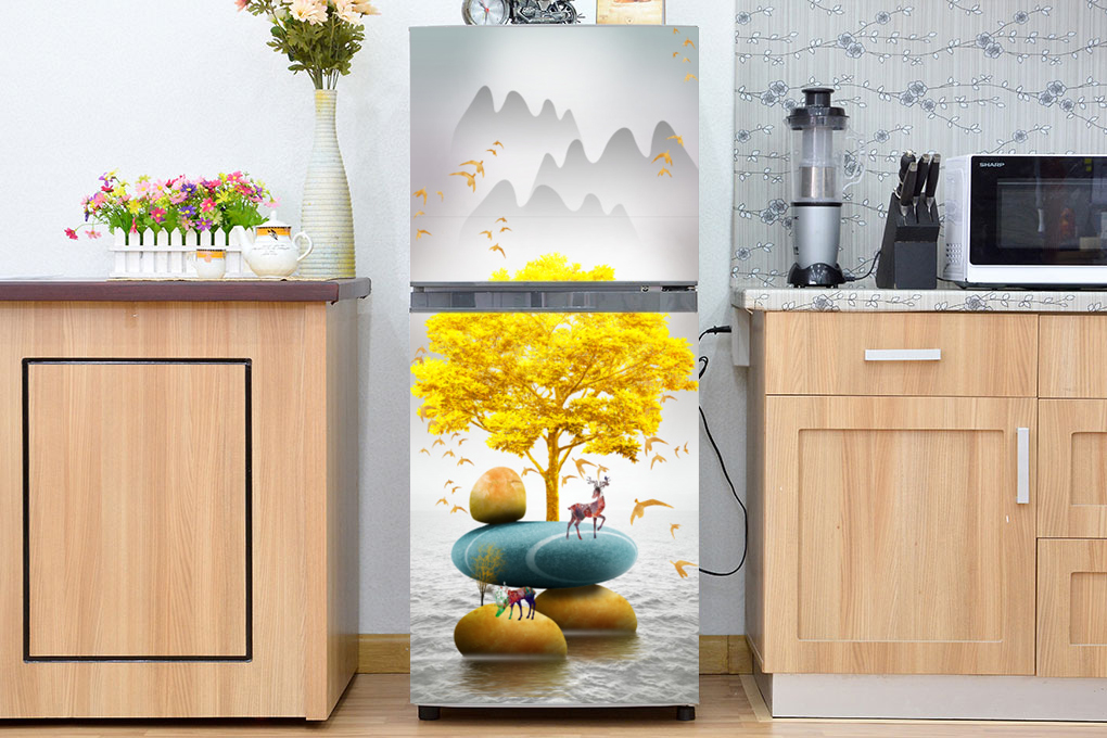 Decal cao cấp chống thấm dán tủ lạnh mẫu Nai Tài Lộc 2022