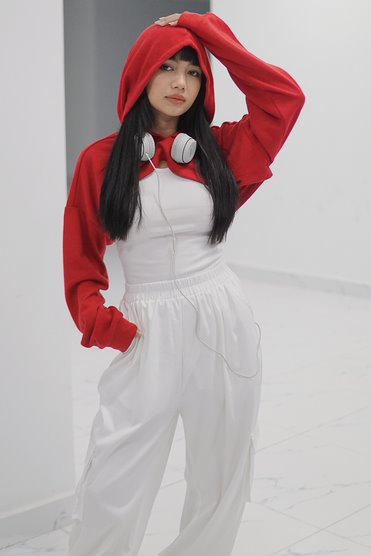 [NHẬP MÃ NOVFALAZSOCIAL02 GIẢM 40K ĐƠN 199K  ] Áo Hoodie Croptop Thun Dáng Rộng Maybi Tay Dài, Áo Khoác Ngắn Có Mũ Trẻ Trung Cá Tính Phong Cách Hiphop Dance