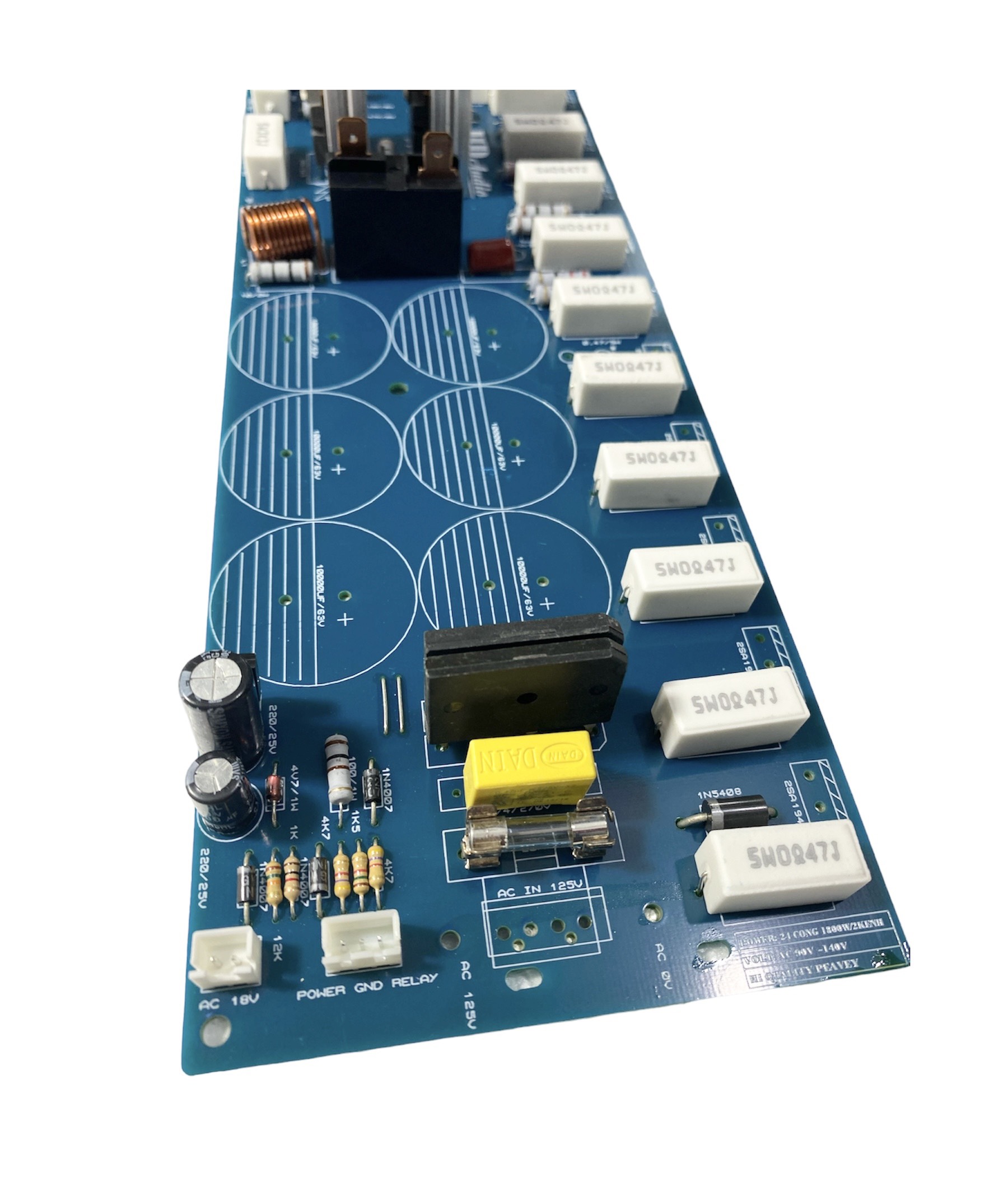 Mạch công suất nguồn đơn 24 sò liền nguồn 105v - 140v, phíp fr4 - linh kiện điện tử quỳnh diễn