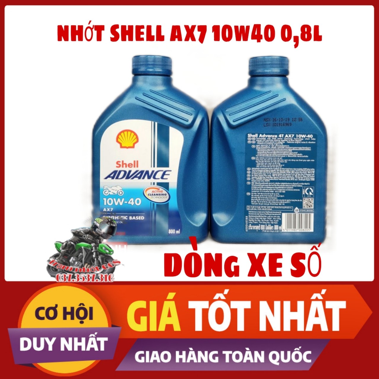 NHỚT SHELL XE SỐ ADVANCE AX7 10W40 Synthetic Based 0,8ML