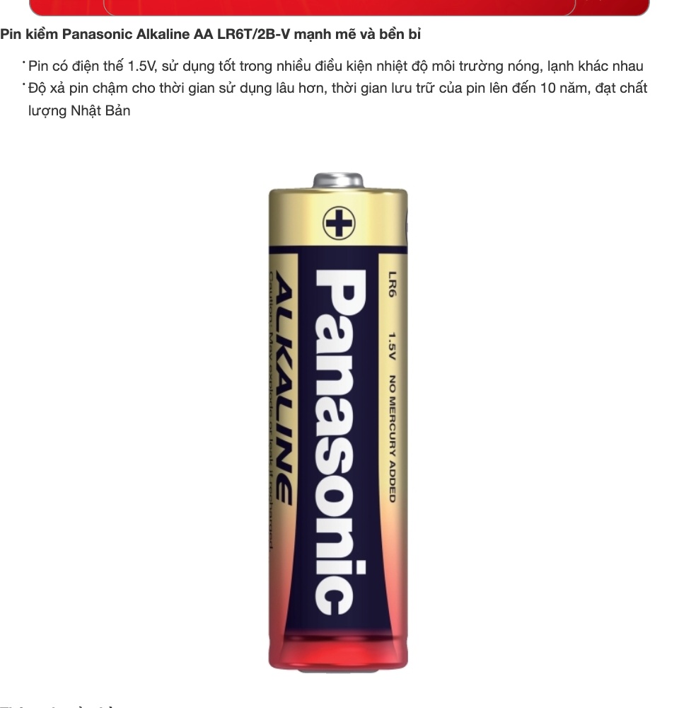 (Vỉ 2 Viên) Pin 2A/3A Panasonic Alkaline Lr LR06T-1.5V