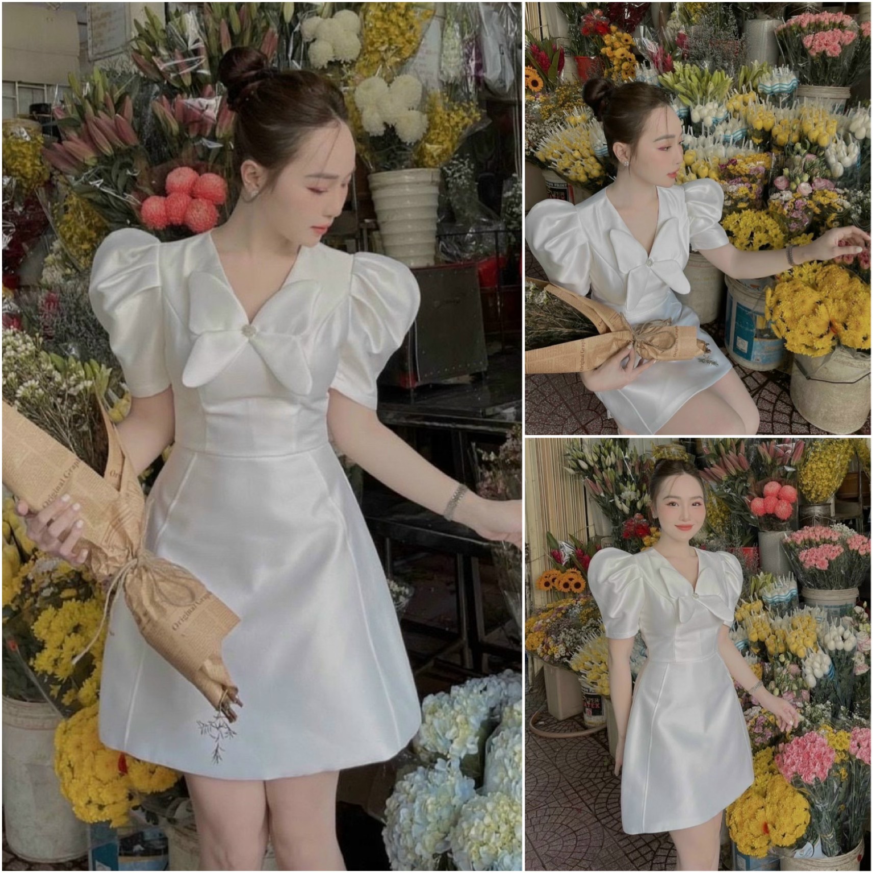 Đầm tiểu thư phối nơ bướm AKARA H131 phù hợp dạo phố dự tiệc