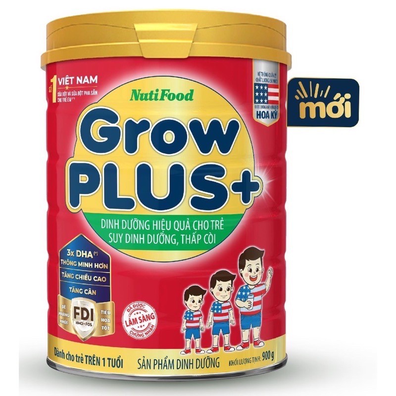 Sữa bột Nutifood GrowPLUS+ đỏ trên 1 tuổi Lon 900g