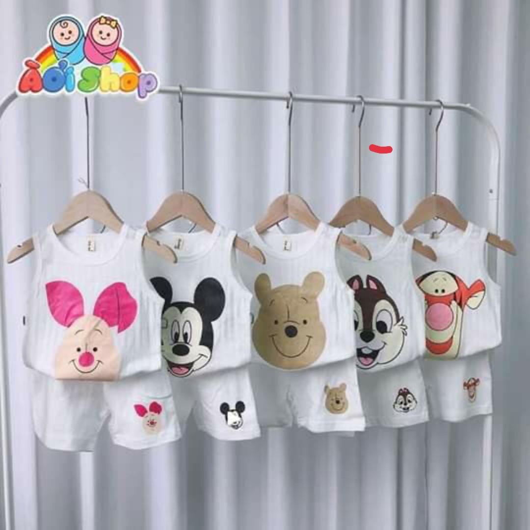 Sét 5 bộ ba lỗ cottn giấy trơn in hình ( TẶNG VÒNG DÂU TẰM CHO BÉ )