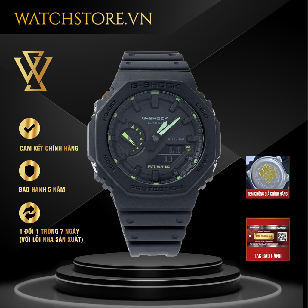 Đồng hồ quartz nam casio g-shock chính hãng watchstore ga-2100-1a3dr thiết kế mặt kính khoáng 45.4mm, vỏ và dây nhựa bền bỉ