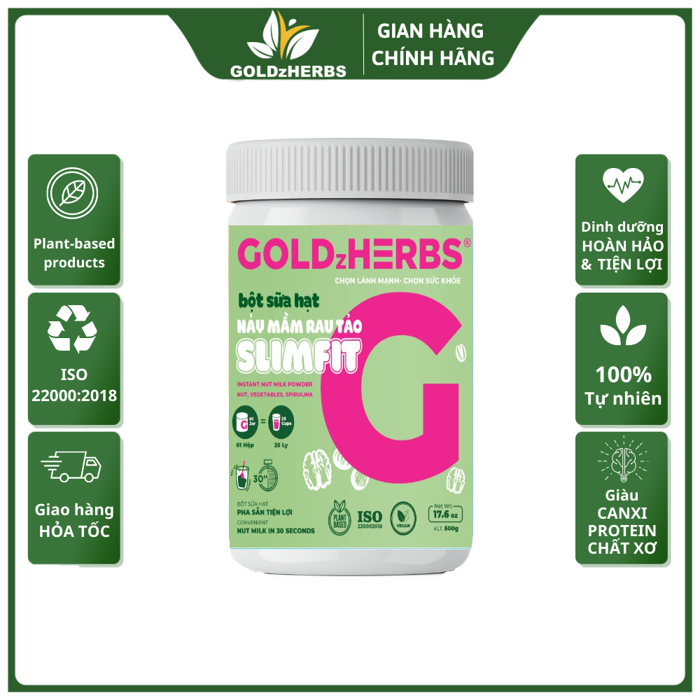 Bột sữa hạt nảy mầm rau tảo slimfit goldzherbs 250g/500g
