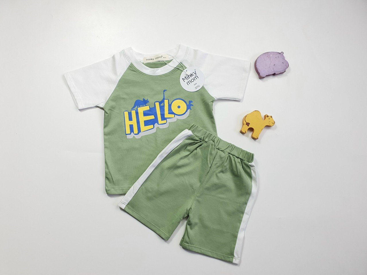 Free ship bộ cộc tay cotton 100% minky mom in họa tiết hello