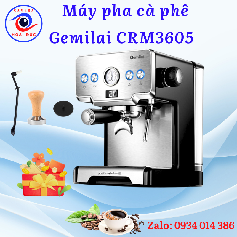 Máy pha cà phê Gemilai CRM3605 - có đồng hồ đo thời gian