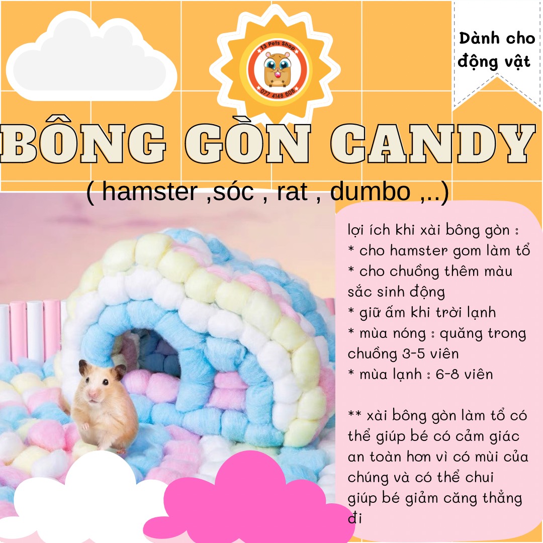 bông gòn candy dành cho hamster, sóc, fat tail, nhím,... - T3 PETS SHOP