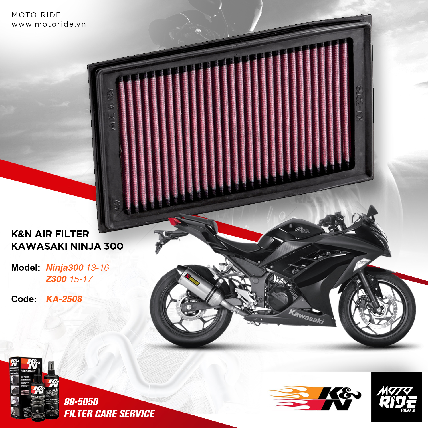 K&n ka-2508 lọc gió độ cho kawasaki ninja 300 / z300