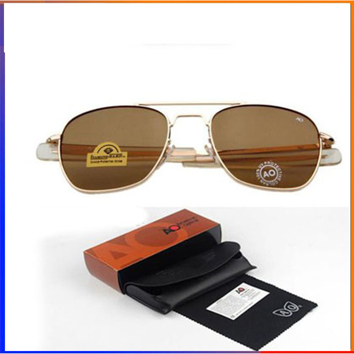 Mắt kính nam ao gọng vàng mắt nâu trà,xanh đen kính cơn phi công kèm ví da khăn lau