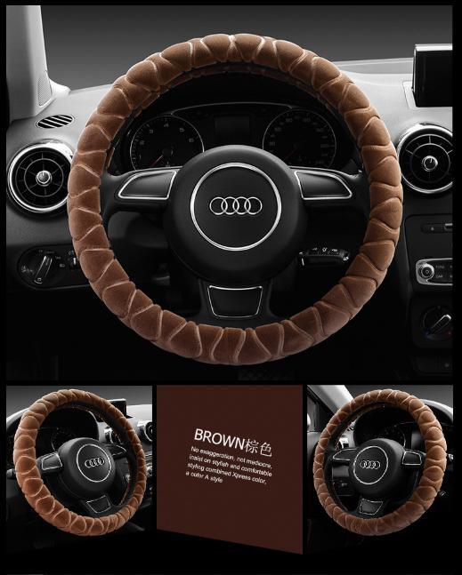 Bọc vô lăng mùa đông chất liệu nhung mềm màu nâu