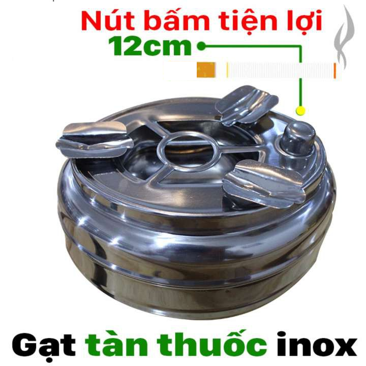 Gạt tàn inox có nút bấm đóng mở ngăn đựng tiện dụng