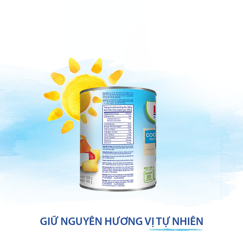[MUA 2 GIẢM 9%][VOUCHER 50K ĐƠN 209K]Cocktail Trái Cây Dole (836g)