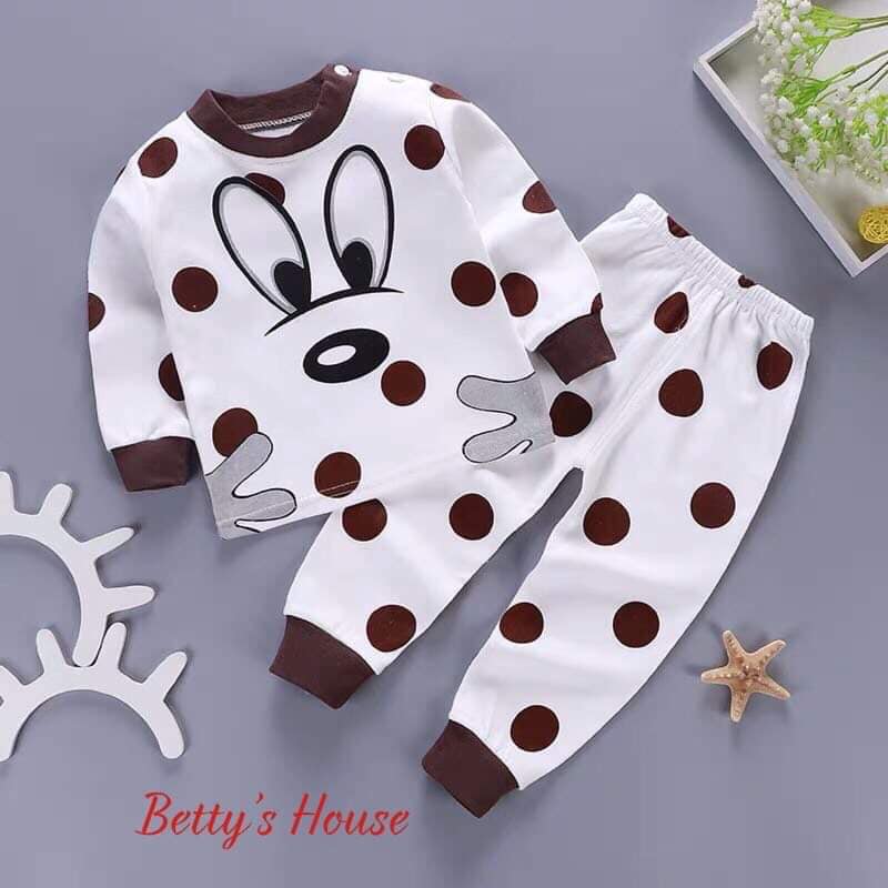 Bộ dài tay thun cotton 4 chiều cho bé từ 5 đến 19kg (chấm bi)