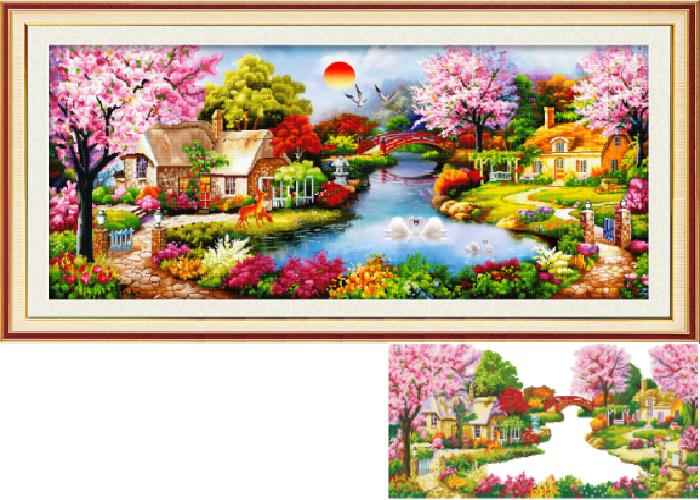 Tranh đính đá Tổ ấm hạnh phúc Kt 120*65cm