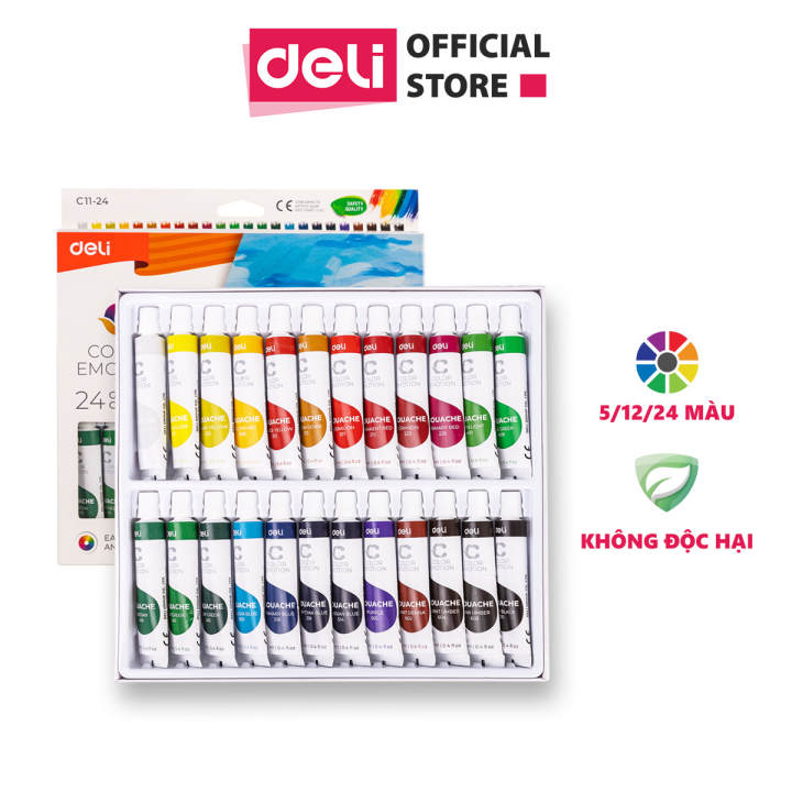Màu nước Gouache dạng tuýp 12ml Deli –…
