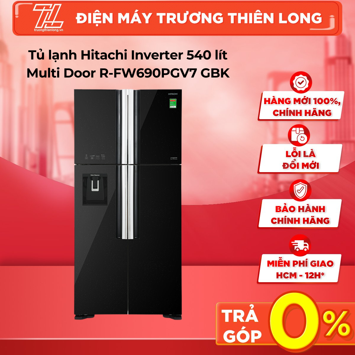 Tủ lạnh Hitachi Inverter 540 lít R-FW690PGV7(GBK) - Lấy nước bên ngoài Mặt gương sang trọng dễ vệ sinh Bảng điều khiển bên ngoài - TRẢ GÓP 0% - GIAO TOÀN QUỐC - NGOÀI HCM TÍNH PHÍ