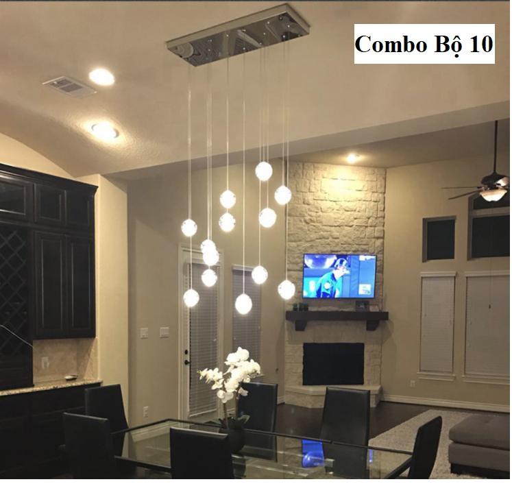 Bộ 10 Đèn thả thông tầng pha lê giọt nước thủy tinh - Tặng Kèm đế chung tròn - Tặng kèm bóng LED - Energy Green Lighting - Có video