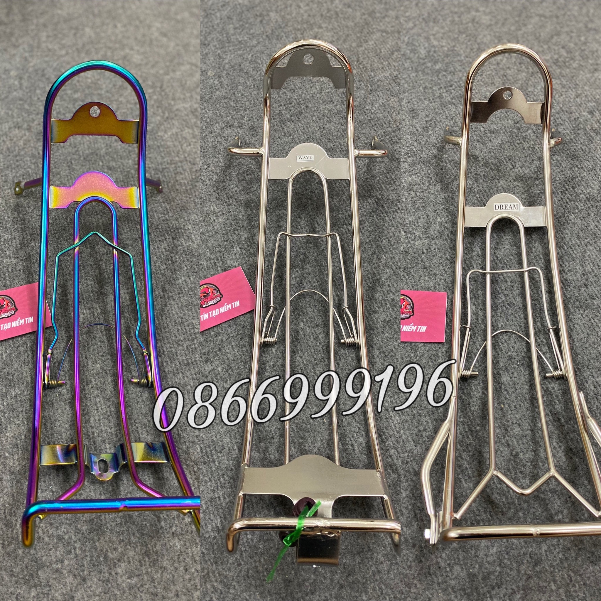 Baga xuồng, baga chuối 10 ly mạ inox trắng, Titan 7 màu Wave a 2007-2021, Wave 50cc .