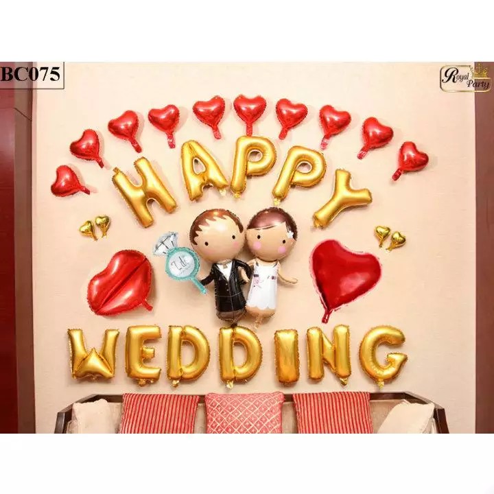 Bộ Bóng Bay happy wedding Đủ Phụ Kiện Như Hình