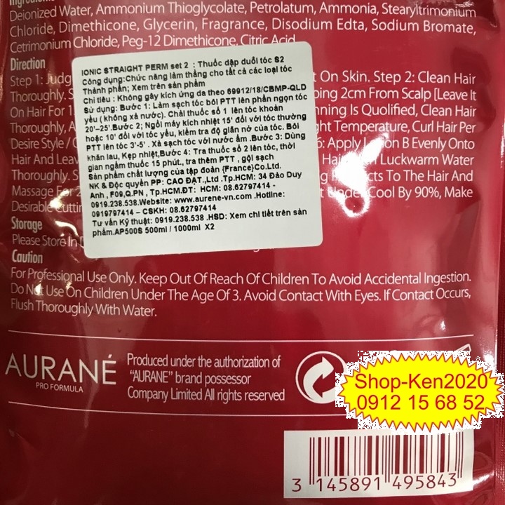 Thuốc uốn duỗi ép tóc Aurane Pháp 1000ml x2 (N+C & N+S) Aurané