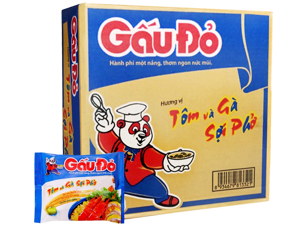 Thùng 30 gói mì Gấu đỏ TÔM VÀ GÀ SỢI PHỞ