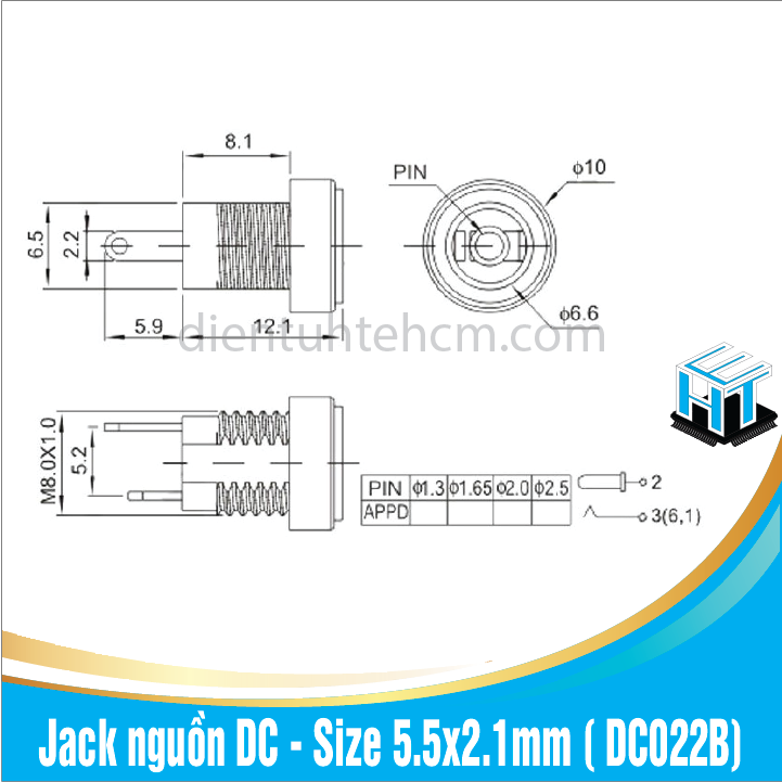 Combo 5 Jack nguồn DC - Size 5.5x2.1mm ( DC022B)