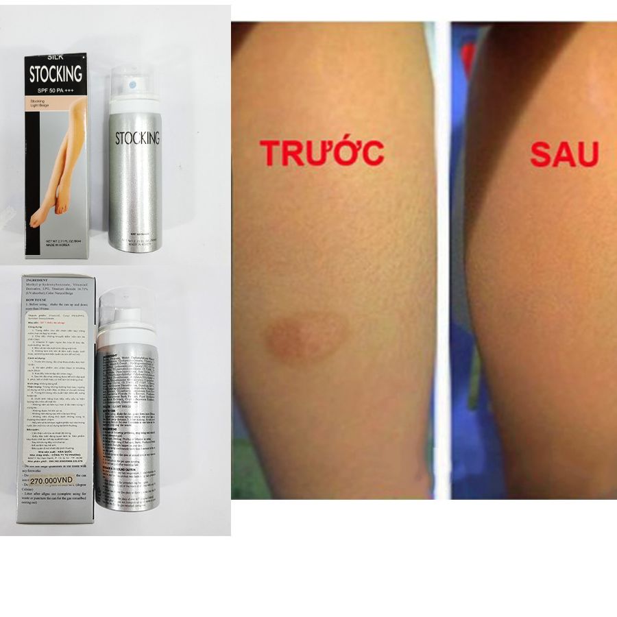 Xịt chống nắng trắng da Stocking tất phun che khuyết điểm chân sẹo bớt thâm mụn rạn da chống nắng SPF 50+ [𝐓𝐚̣̆𝐧𝐠 𝐦𝐚́𝐲 𝐦𝐚𝐬𝐬𝐚𝐠𝐞𝐫 𝐦𝐚̣̆𝐭]