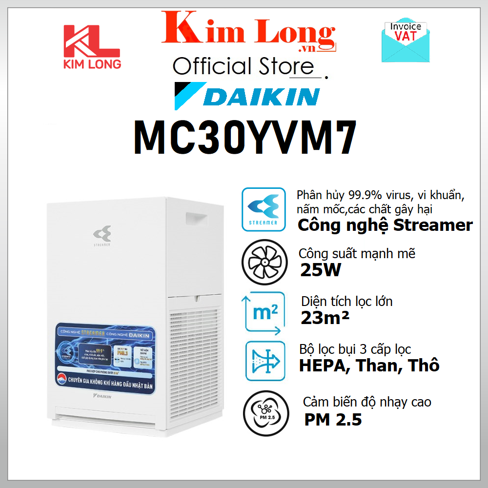 Daikin mc30yvm7 air purifier filter area 1-23m2 plasma Streamer Technology-authentic Daikin Vietnam