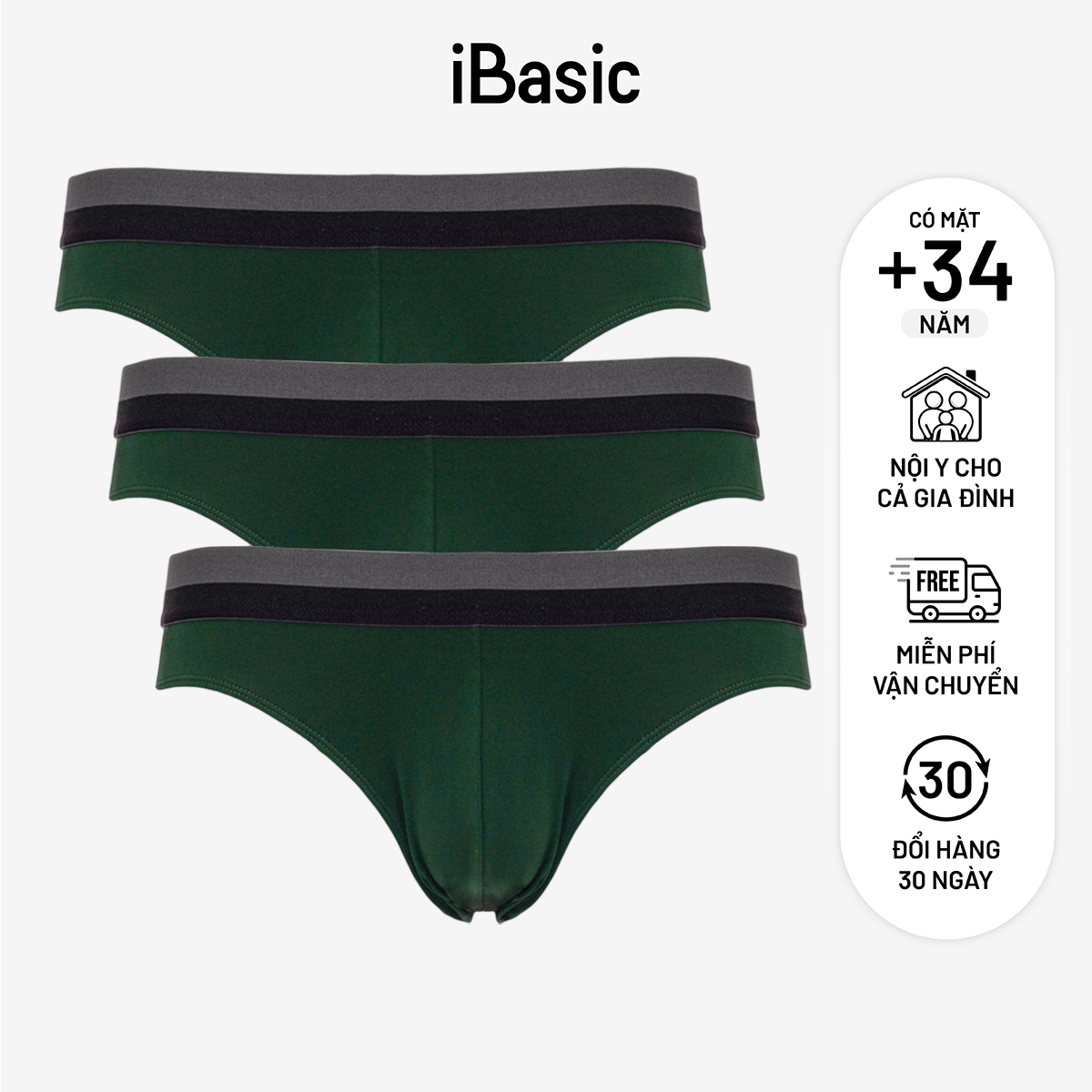 Combo 3 men's 3 PCs cotton elastic briefs ibasic brief shorts panm006