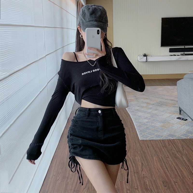 Chân váy rút dây bên vải kaki