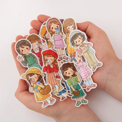 Sticker cute nhân vật chibi chàng trai, cô gái