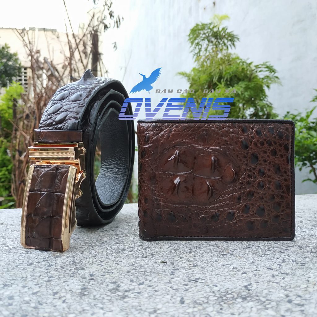 [FREE SHIP] Set Nam Cá Sấu Nâu Đất Đẳng Cấp Đích Thực [VÍ GÙ + THẮT LƯNG GAI] SET3