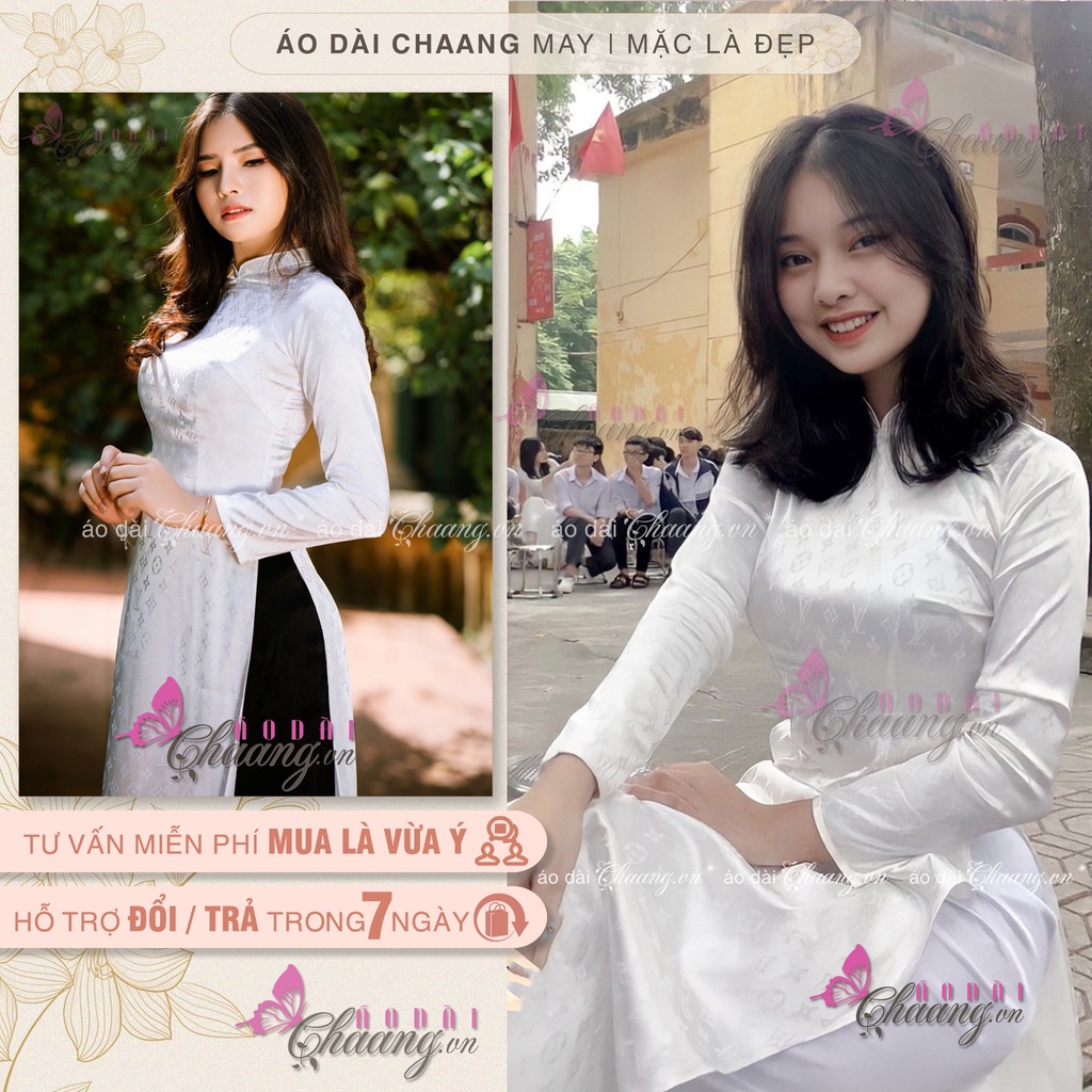 Áo dài Trắng Nữ Học Sinh đi học may sẵn vải áo dài Gấm LV đẹp