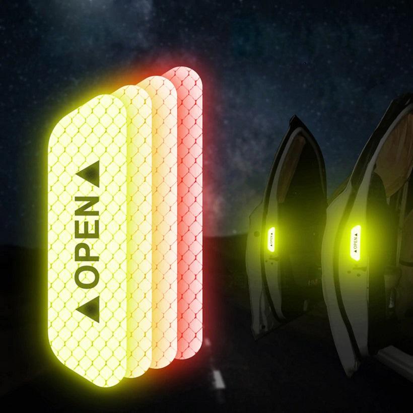 Bộ Combo 4 miếng Decal phản quang cảnh báo cửa đang mở cho ô tô - Tem phản quang cảnh bảo cửa đang mở cho xe hơi - Bộ 4 miếng decal phản quang OPEN cảnh báo mở cửa - Tem cảnh báo mở cửa an toàn có phản quang