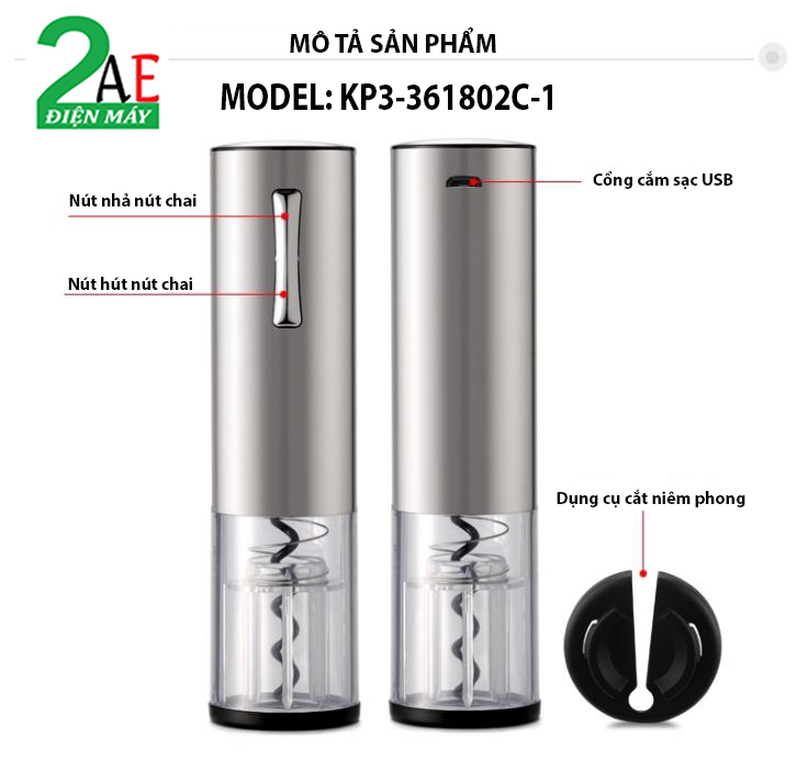 Máy mở rượu vang tự động 2 trong 1, Sạc pin cổng USB