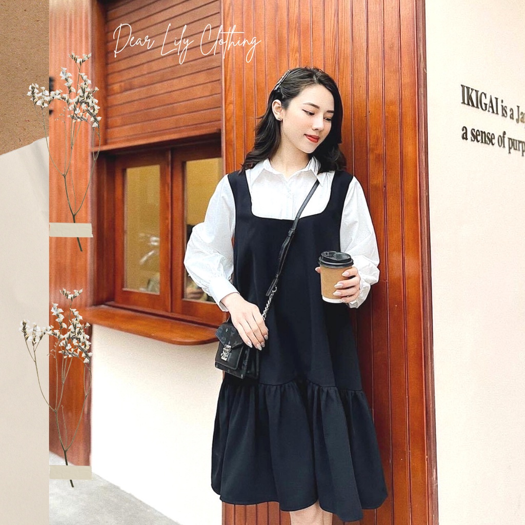 Váy đuôi cá đen trắng cổ đức sang sịn mịn