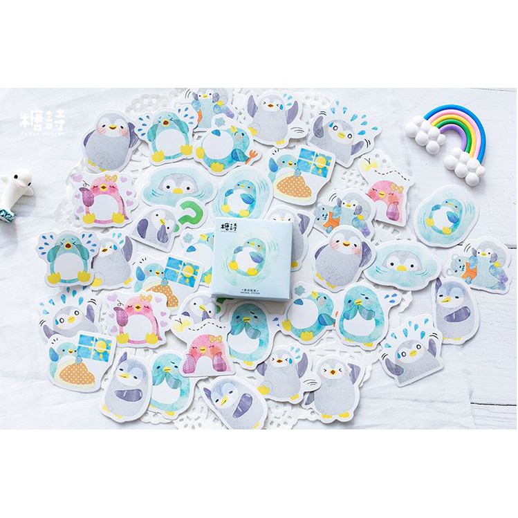 Bộ 46 sticker chim cánh cụt hàn quốc dán trang trí e61