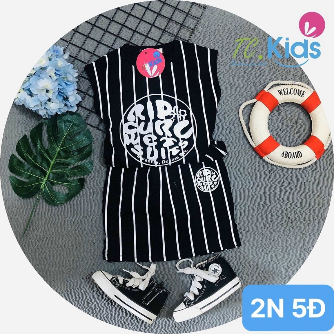 Sét áo váy sọc siêu cool ngầu dành cho bé gái