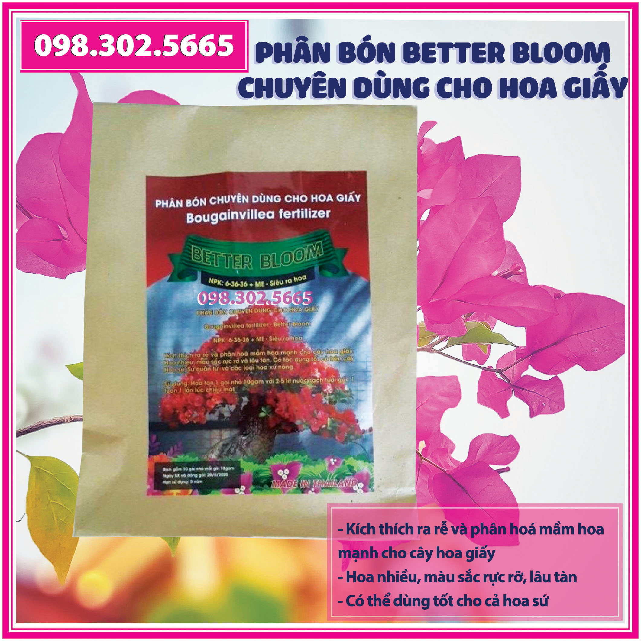 Phân bón NPK Better Bloom chuyên dùng cho hoa giấy - siêu ra hoa