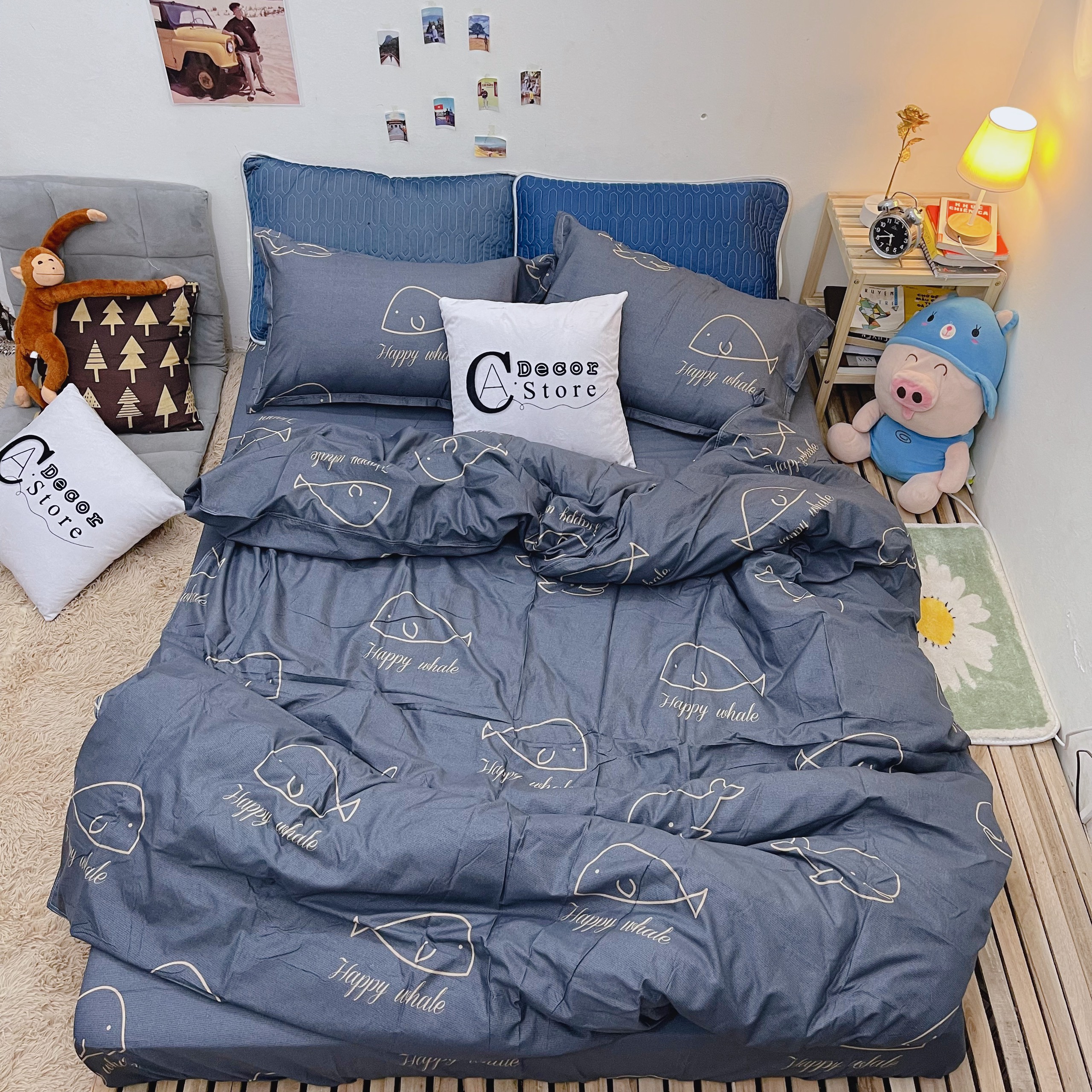Bộ Chăn Ga Gối Cotton Cá Than , Chất Liệu Thoáng Mát , Kích Cỡ Đa Dạng , By. C.A Decor Store