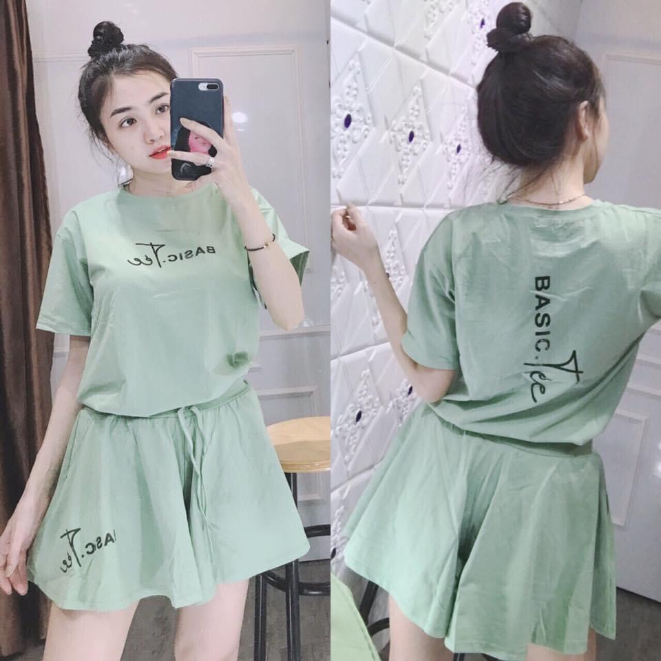 bộ đồ quần xòe giả váy chất thun coton