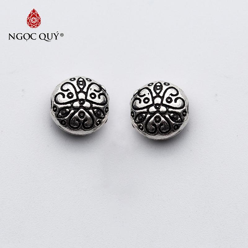 Charm bạc chặn hạt hình tròn dẹp họa tiết hoa văn 4x9mm - Ngọc Qúy Gemstones